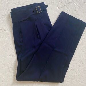 Anthropologie Navy Pleated Tapered Pants